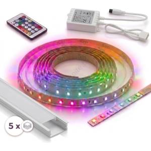 SmartLED КОМПЛЕКТ 1x LED RGBW лента DIGITAL LED/16, 5W/230V 5 m + 5x вграден профил 1 m + ДУ (SD0103D)