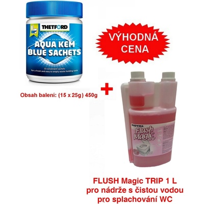 Thetford Aqua Kem Blue Sachets v dóze 15ks + FLUSH Magic TRIP 1L