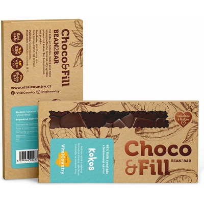Choco & Fill Raw plněná čokoláda 65% Kokos 200 g