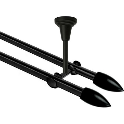 OK-GarnýžeCZ Garnýž kovová dvouřadá 16mm Špice Double černá 190 cm do stropu / na tunýlek - bez kroužků