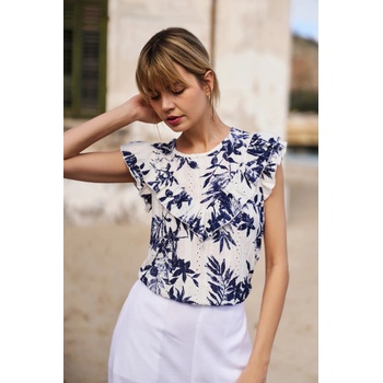 Moodo Дамска тениска Moodo - бяла с сини цветя Moodo | Byal | ЖЕНИ | XS