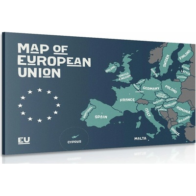 Obraz naučná mapa s názvy zemí evropské unie - 60x40