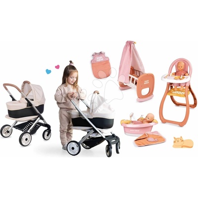 Smoby Set trojkombinácia s kolískou Puschair Sandy Maxi Cosi&Quinny a jedálenská stolička s vaničkou a spacím vakom