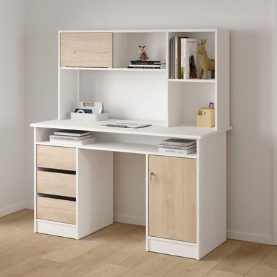 Бюро Function Plus с надстройка Бял и Jackson Hickory