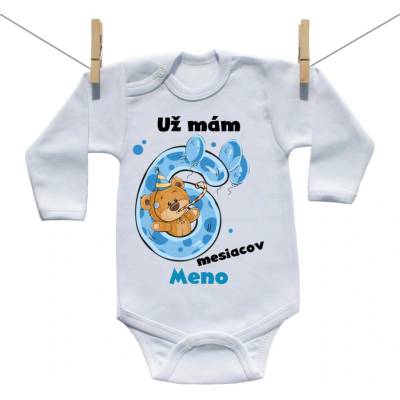 Boodyy Body s dlhým rukávom Už mám 6 mesiacov s Medvedíkom a menom dieťatka Chlapec