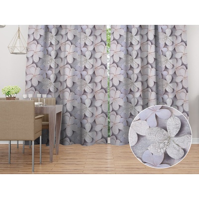 Biante Dekoračný záves PML-032 Designové kvety na sivom 145x150 cm