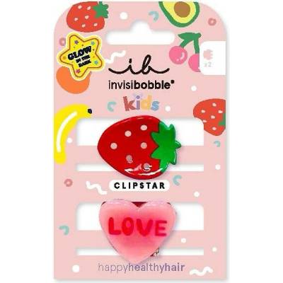 Invisibobble CLIPSTAR GLOW KIDS Frutti Strawberry - Dětská sponka do vlasů 2 ks