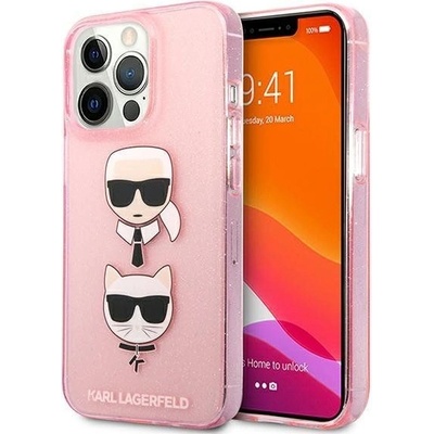 Pouzdro Karl Lagerfeld hard silikonové iPhone 13 / 13 Pro růžové Glitter Karl`s & Choupette