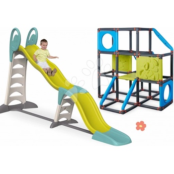 Smoby Set šmykľavka a 3 poschodová preliezačka Frame Kraxxl Toboggan Super Megagliss 2v1 s lezeckými stenami
