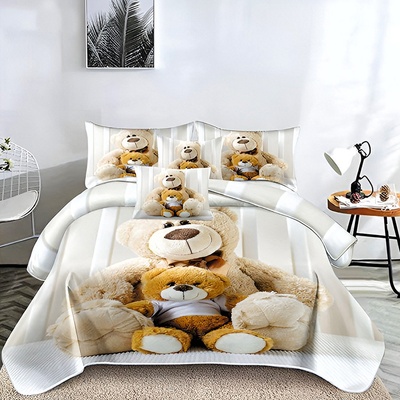 Двулицево детско спално бельо 3D, Bear-My friends 160 x 200 cm, 4 части, 19010, Беж/Бял