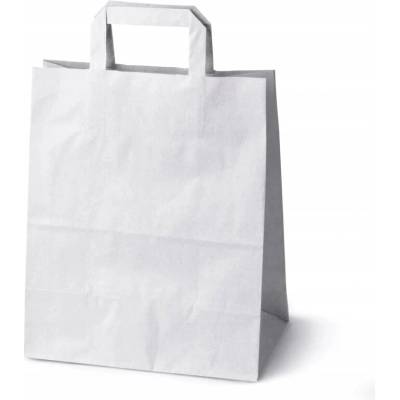 SADA 50 ks PAPÍROVÁ TAŠKA 250x110x320 mm BÍLÁ s plochým uchem EKO