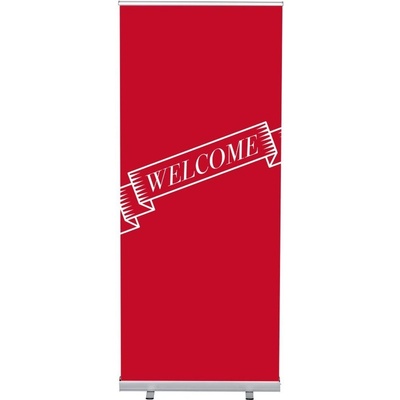Jansen Display Set Roll-baneru Budget s vytištěným motivem, Přivítání, červený, anglicky, 870 x 2080 mm