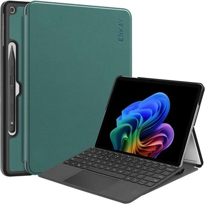 ENKAY 128139 LEATHER Zaklápací kryt pre Microsoft Surface Pro 12 zelený