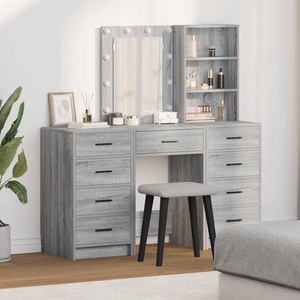 vidaXL Тоалетка 3 бр. Сив 40 x 41 x 135 см Инженерна дървесина (3334223)