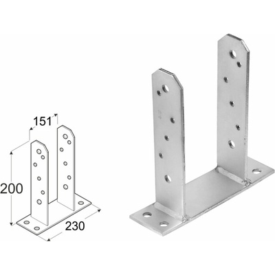Domax zaskrutkovacia pätka stĺpika typu TT PST 150 - 151 x 230 x 60 x 200 mm 8 ks