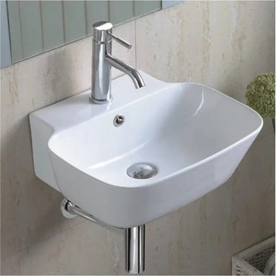 Inter Ceramic Мивка за баня ICC 4841, Inter Ceramic, стенен монтаж, с отвор за смесител и преливник, порцелан, бял, 48x41x17см (4841)