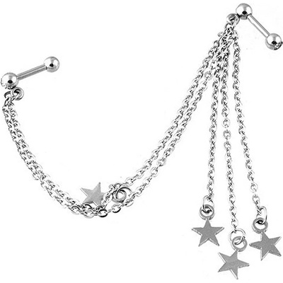 Šperky eshop ocelový piercing do ucha zirkony hvězdy na řetízku AC8.02