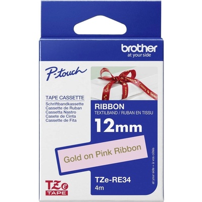 etikety Brother TZe, TZ TZe-RE34 Farba pásky: ružová Farba písma:zlatá 12 mm 4 m