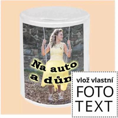 Bezvadný dárek Pokladnička keramická, bílá, s vlastním potiskem