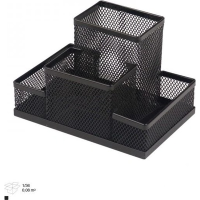 Органайзер за бюро, с 4 отделения, мрежест, метален, черен