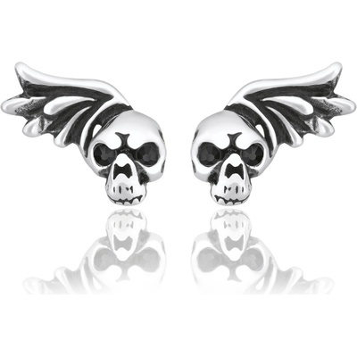Sam's Artisans náušnice Black Wing Skull chirurgická oceľ INM065