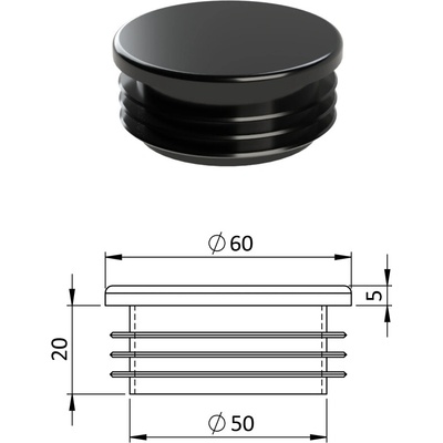 Vnitřní krytka kulatá ø 60 mm plastová, černá