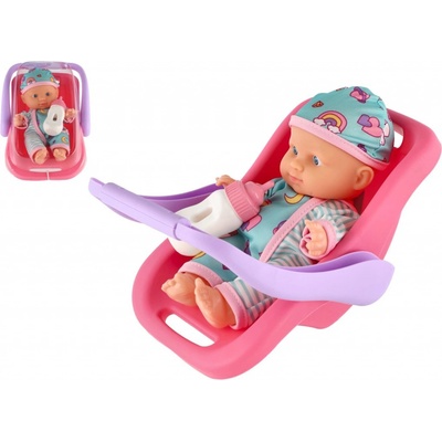 Teddies miminko 20 cm plast v nosítku autosedačce s lahvičkou v blistru