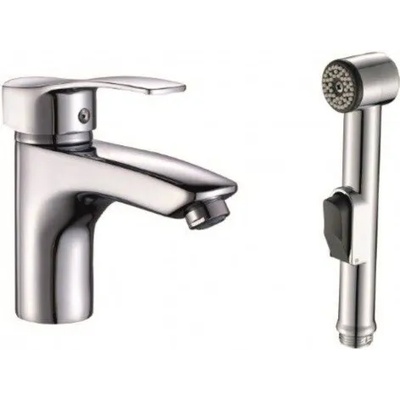 Inter Ceramic Стоящ смесител за умивалник "Quadrat" ICF 1671305, месинг, хром, в комплект с бидетна слушалка, 14.9x15.8см (1671305)