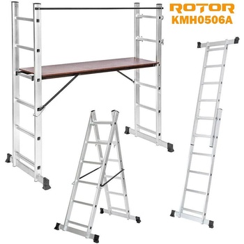 ROTOR Стълба алуминиева, комбинирана тип скеле, 2x6 стъпала, 2.75 м, ROTOR KMH0506A (KMH0506A)
