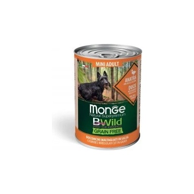 MONGE BWILD GRAIN FREE Mini Adult, Kačacie kúsky v omáčke s tekvicou a cuketou 400 g
