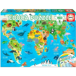 Educa Пъзел Educa от 150 части - Световна карта с животни (EDU18115) - ozone