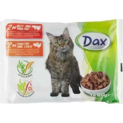 Dax vrecko mp 2hovädzie+hydinové +2hydinové+pečeň 4 x 100 g