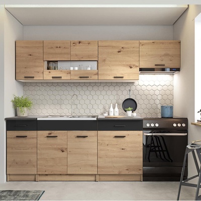 ALINA 240 - кухня дъб artisan и черен мат (ALINA240/kitchen/1)