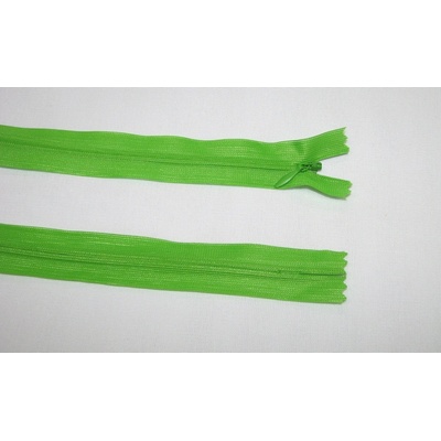 Zips krytý 3mm zelená ostrá nedeliteľný 55cm dederon
