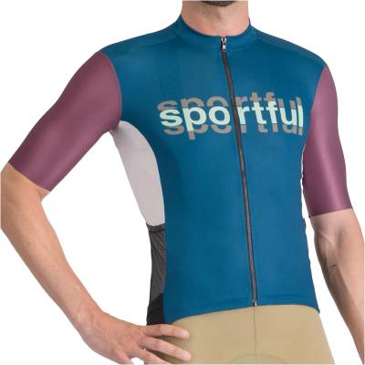 Sportful Мъжка фланелка с къс ръкав за колоездене Sportful Supergiara Logo Jersey Cycling jersey - Teal Blue / Bordeaux - размер XXL (056-3639-0315)
