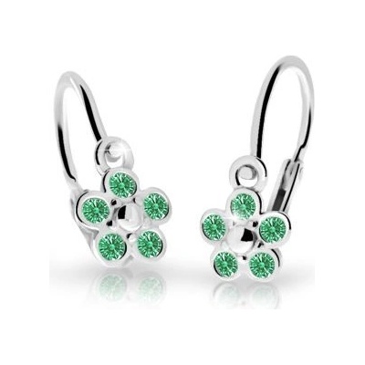 Danfil dětské náušnice kytičky C2744 z bílého zlata s kamínky Emerald Green zapínání brizura