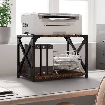 Image 1 of vidaXL Стойка за принтер 2 нива кафяв дъб 44x26x31, 5см инженерно дърво (833984)