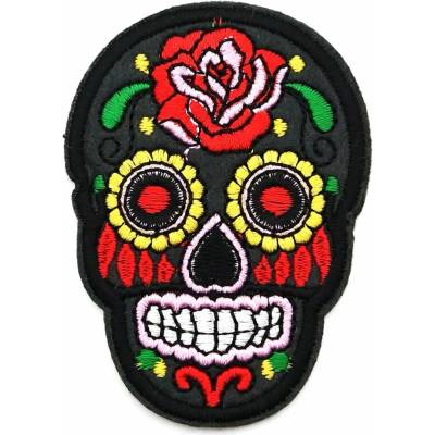 Nažehľovacia záplata - Mexická lebka - Día de Muertos - khaki