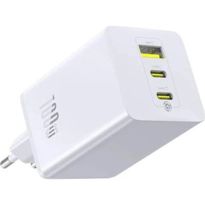 Baseus Зарядно за стена Baseus EnerFill FE11 (P10182102213-00) - USB, 2x Type-C, 100W, бързо зарядно - Бял (Moon White)
