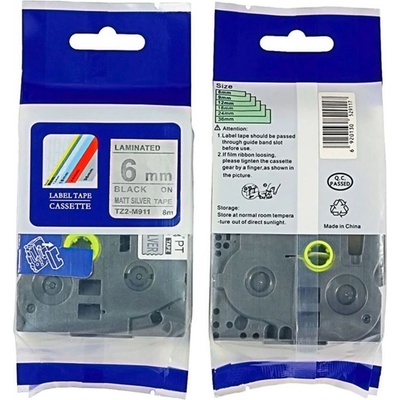 Compatible Съвместима лента с Brother TZ-M911 / TZe-M911, 6mm x 8m, черен печат / сребърен фон (TZeM911)