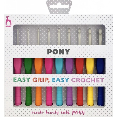 Pony háčky na háčkování EASY GRIP-PONY kovové / hliníkové s gumovou rukojetí 656835, sada 9 velikostí