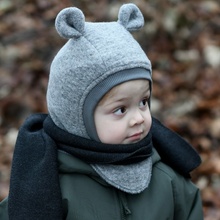 HUTTEliHUT detská vlnená kukla s uškami gray melange