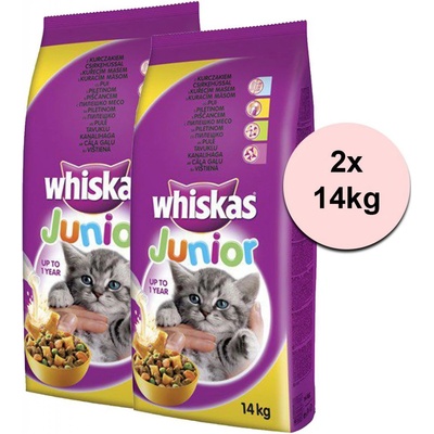 WHISKAS Junior s kuracím mäsom 2 x 14 kg