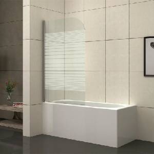Inter Ceramic Въртящ се параван за вана Inter Ceramic 80x130 см, прозрачно стъкло с бели линии, 4 мм гланциран хромиран профил (112F/31)