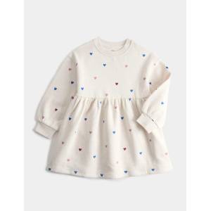 Marks & Spencer Суитшърт рокля с висок процент памук и сърца (2-8 години) Marks & Spencer кремава Marks & Spencer | Bezhov | Момичешки | 2-3 години