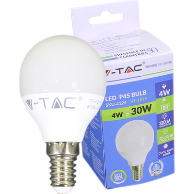 V-TAC E14 LED žiarovka 4W, p45 Studená biela