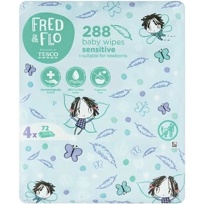 Fred & Flo Detské vlhčené obrúsky pre citlivú pokožku neparfumované 4 x 72 ks