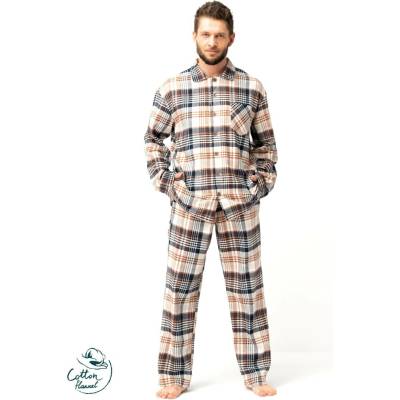 Key rozepínací pánské pyžamo 443 hnědá flanel