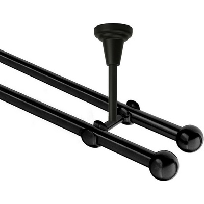 OK-GarnýžeCZ Garnýž kovová dvouřadá 16mm Koule černá 370 cm do stropu / na tunýlek - bez kroužků
