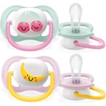 Philips Залъгалки Philips Avent - Ultra Air Happy, с декорация Череши и банан с кутия за стерилизиране, 0-6 m, 2 броя (00A.0523.003-g)